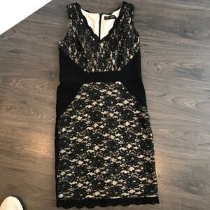 Black and beige lace cocktail dress